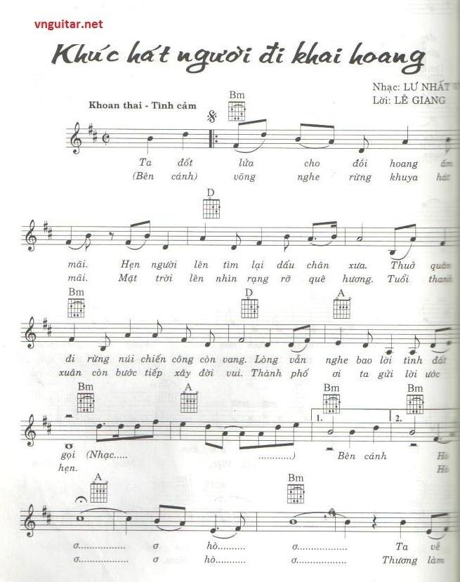 Sheet nhạc Khúc Hát Người Đi Khai Hoang